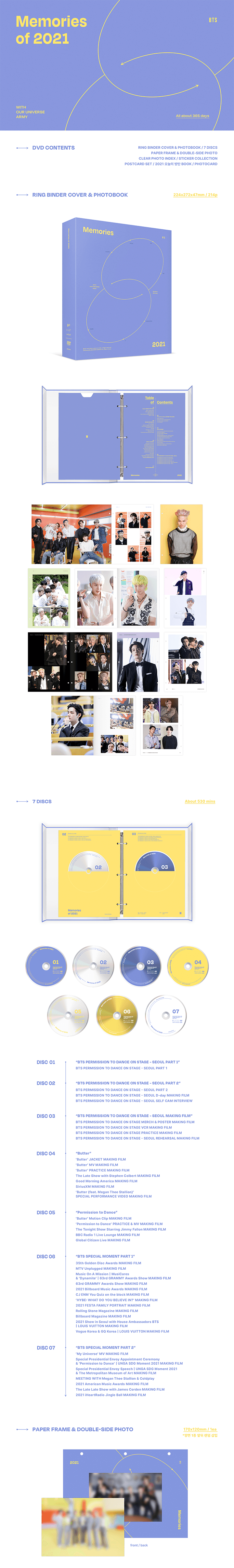 BTS Memories of 2021 DVD w/POB Photo Frame