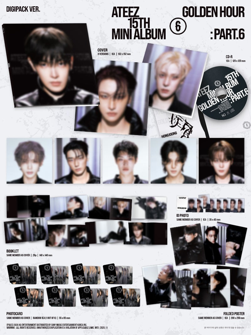 ATEEZ - 15th Mini Album [GOLDEN HOUR : Part.6] (Digipack Ver.) + Pre-Order Benefit Selfie Photocard (ATINY’s Knight Ver.)