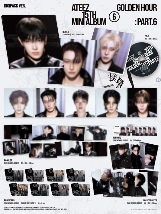 ATEEZ - 15th Mini Album [GOLDEN HOUR : Part.6] (Digipack Ver.) + Pre-Order Benefit Selfie Photocard (ATINY’s Knight Ver.)