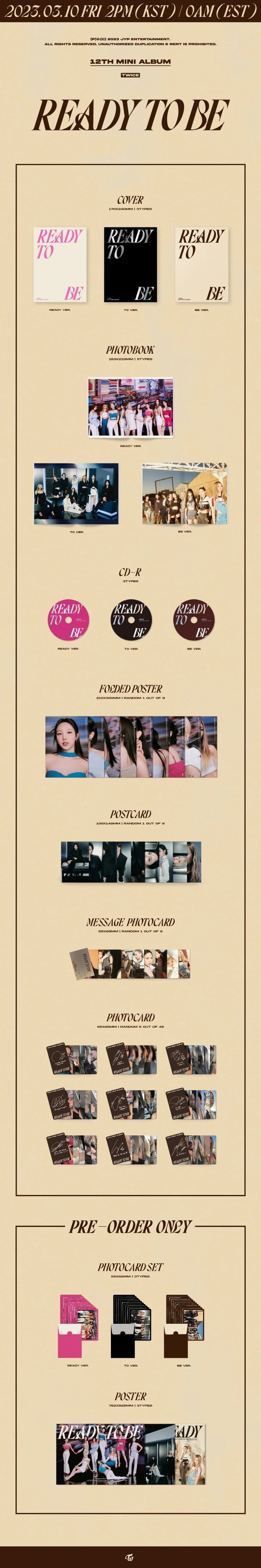 Twice 12th Mini Album: Ready To Be w/POB Photocard Set